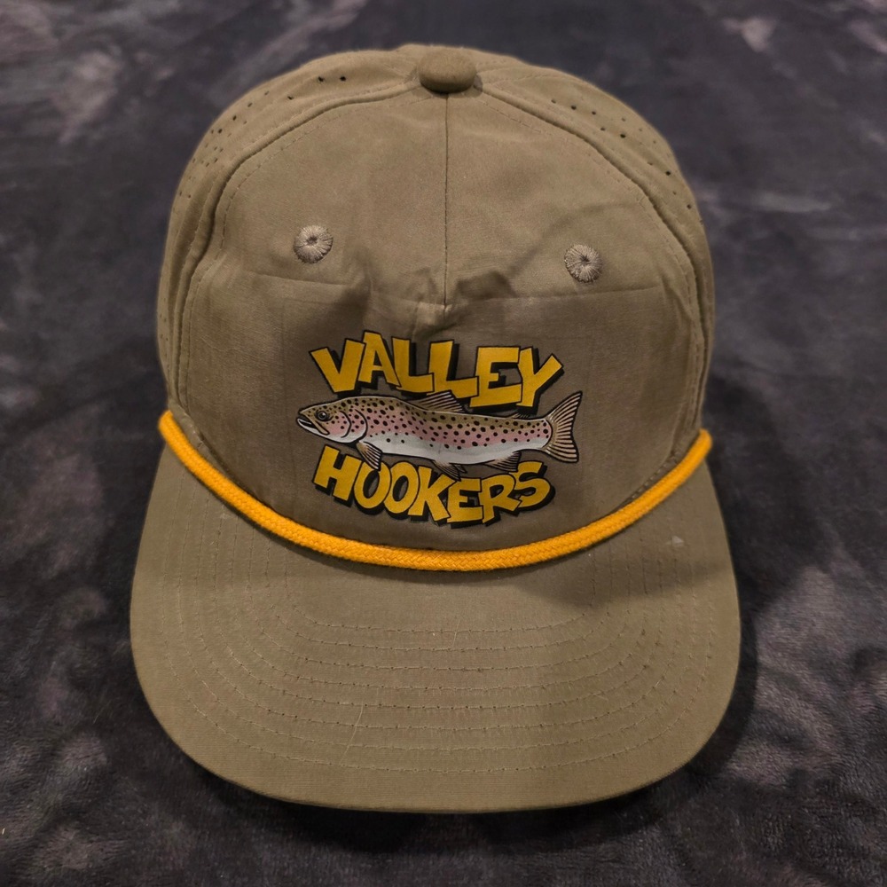 Decky Valley Hookers Fishing Hat Olive Green Rope Snapback Trout Graphic 6226
